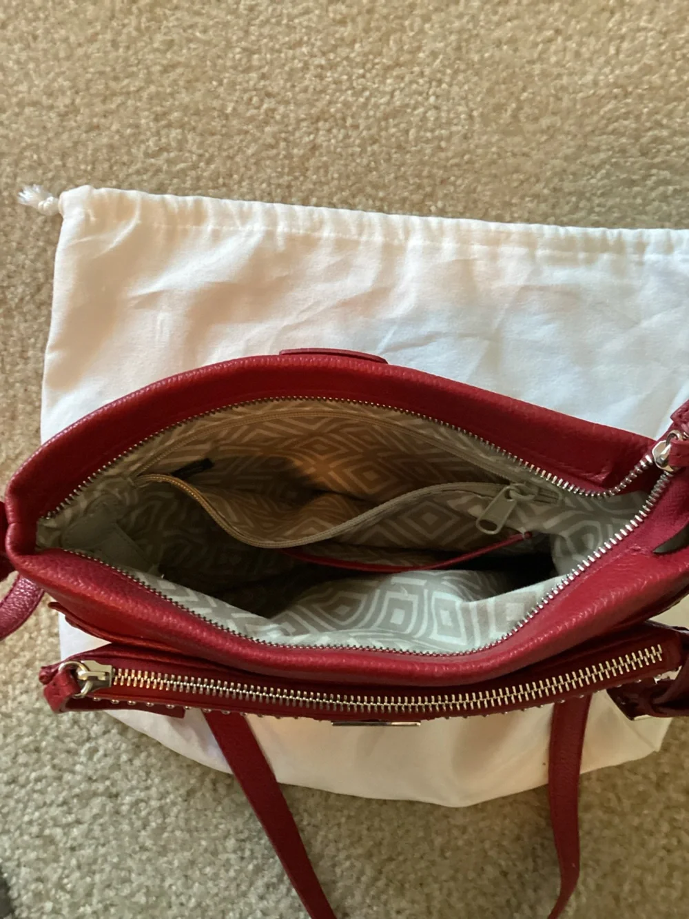 Brighton Red Pebbled Leather Crossbody with Stud Accents